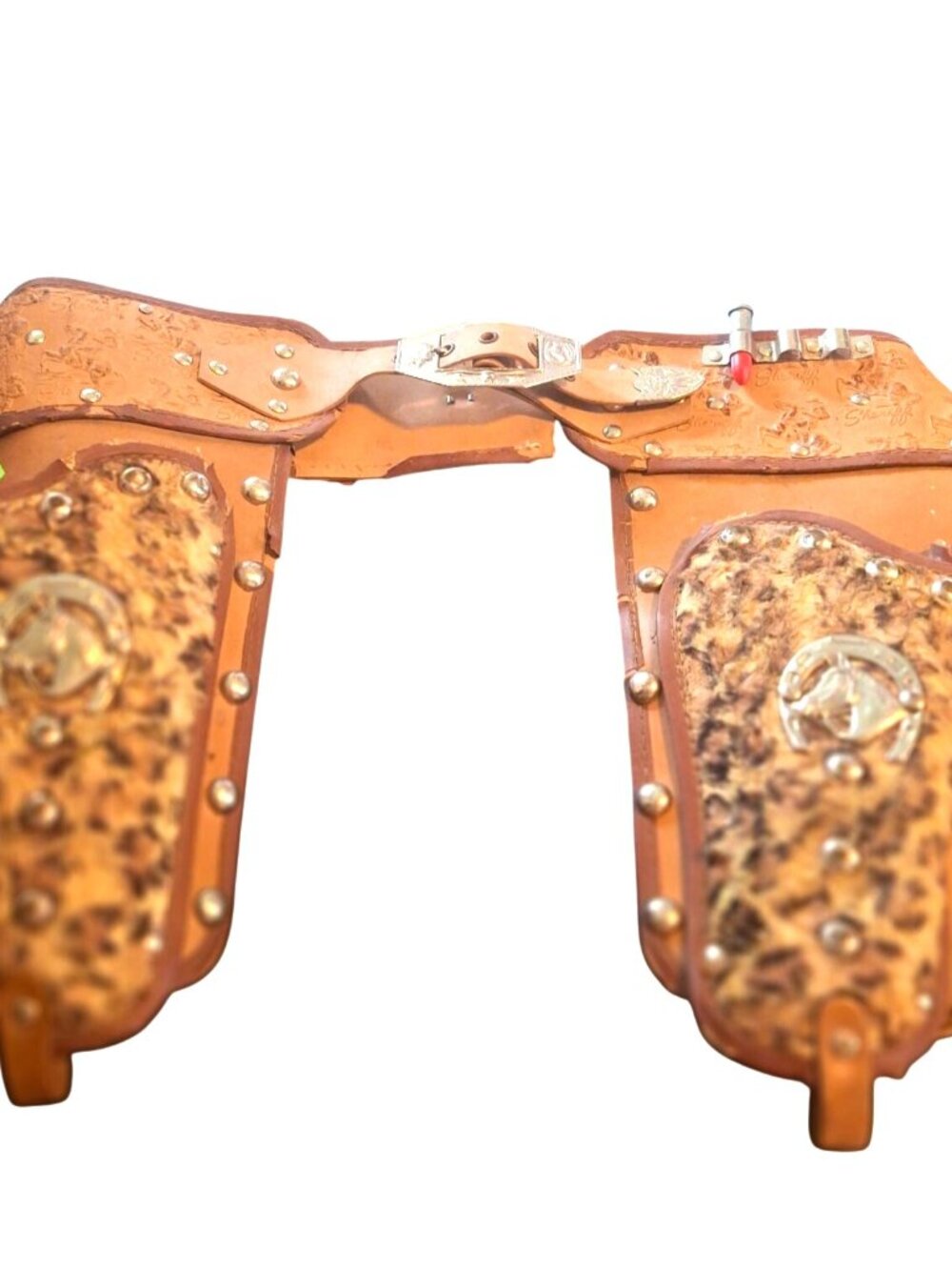 Vintage Kids Leather Sheriff Holster With Faux Fur Panels & Toy Bullets*SH8